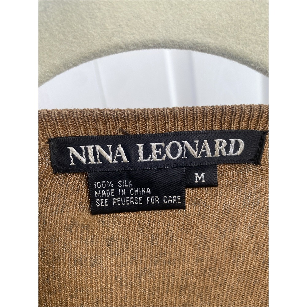 Nina Leonard Womens Medium Silk Knit Cheetah Pullover Sweater - Picture 4 of 5